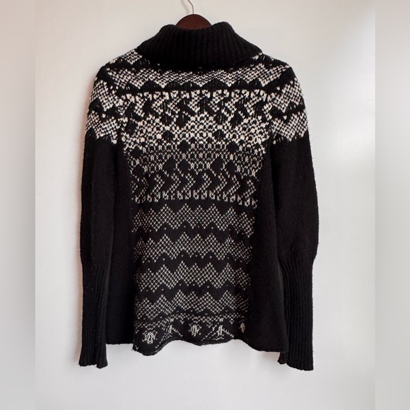 Free People Fair Isle Cowl Neck‎ Pullover Sweater Women XS black white wool knit - Picture 6 of 8